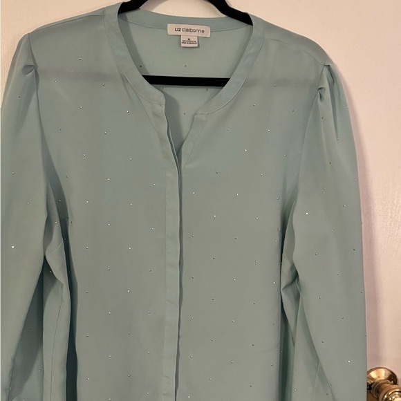 🌿 Liz Claiborne Studded Mint Green Blouse – Long Sleeve XL - Picture 1 of 4